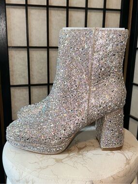 CORKY’S Bussin Rhinestone Embellished Silver Block Heel Boots